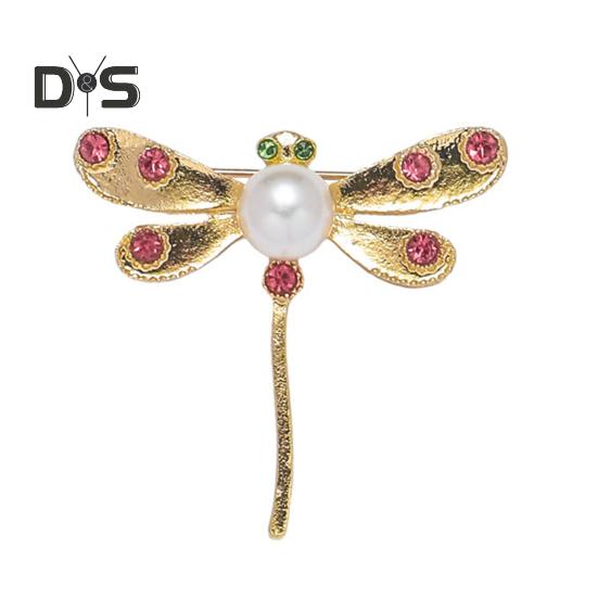 

Брошь в виде стрекозы со стразами, искусственный жемчуг, украшение на воротник пальто, платье, шляпа, булавка, брошь в виде насекомого для официальной вечеринки, свадьбы золотистый
