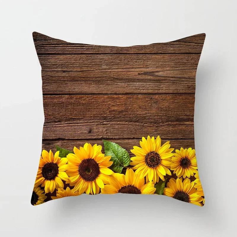 Sunflower Plants Pattern Decorative Cushions Pillowcase Polyester Cushion Cover Throw Pillow Sofa Decoration Pillowcover