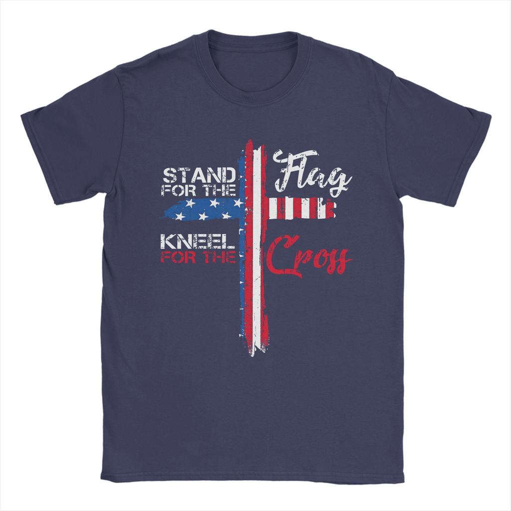 Stand For The Flag I Kneel For The Cross T-Shirt Summer  Cotton T-Shirts For Men Hip Hop Casual Tshirt Short Sleeve Clothing
