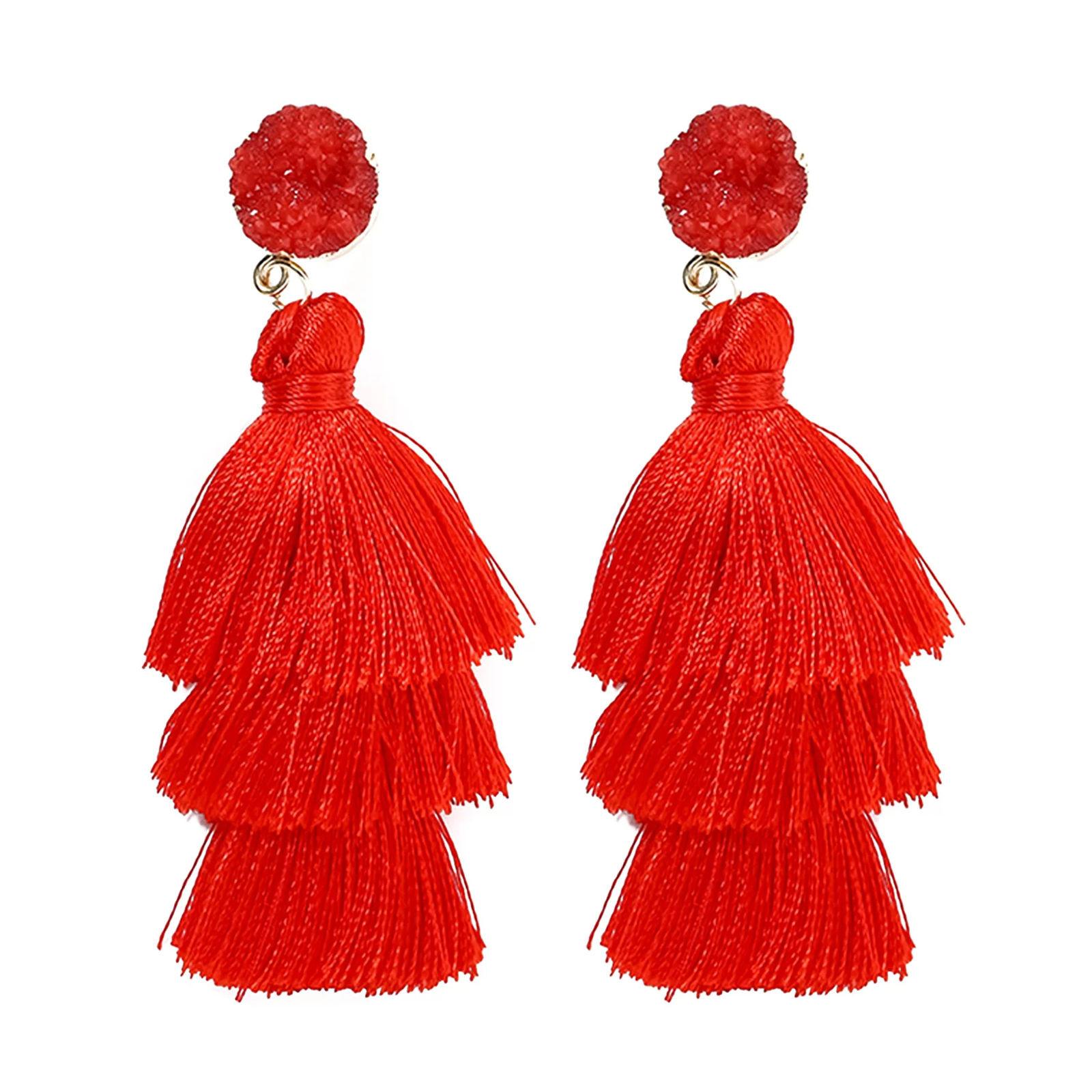 

Green Tassel Earrings For Women Colorful Tassle 3 Tier Bohemian Earrings Dangle Drop Earrings For Women Gifts One Size