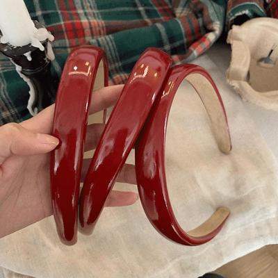 Retro Rotes Leder Schwamm Stirnband für Frau Mode Temperament Haarreif Gesicht Waschen Haarband Mädchen Party Haarschmuck Geschenk