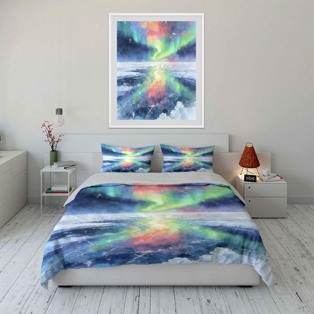Aurora Landscape Art Set Soft Comfortable Duvet Cover Bedding Set Included 1*Duvet Cover & 2*Pillowcases, Gift