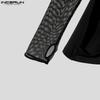 INCERUN Herren Langarm Patchwork Mesh Sheer Cutout Durchsichtige T-Shirts Tops