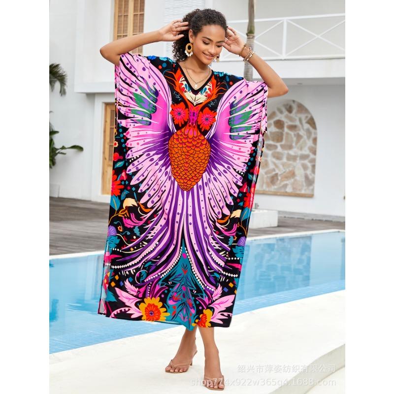 

Купальник-накидка больших размеров с пляжным принтом и рукавами «летучая мышь» для женщин One Size