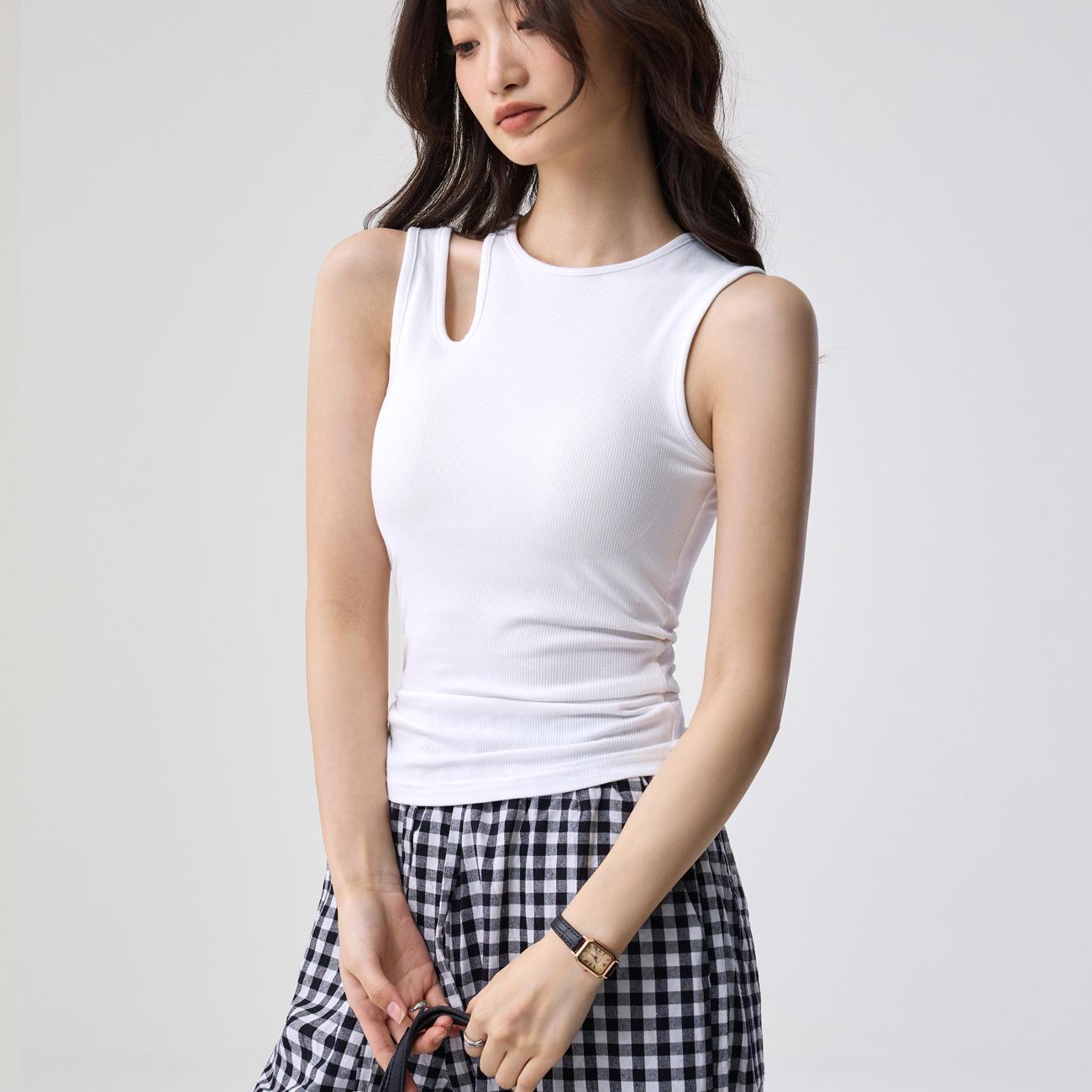 Women s Sleeveless Summer Top with Built-in Bra, Hollow Shoulder Straps Small