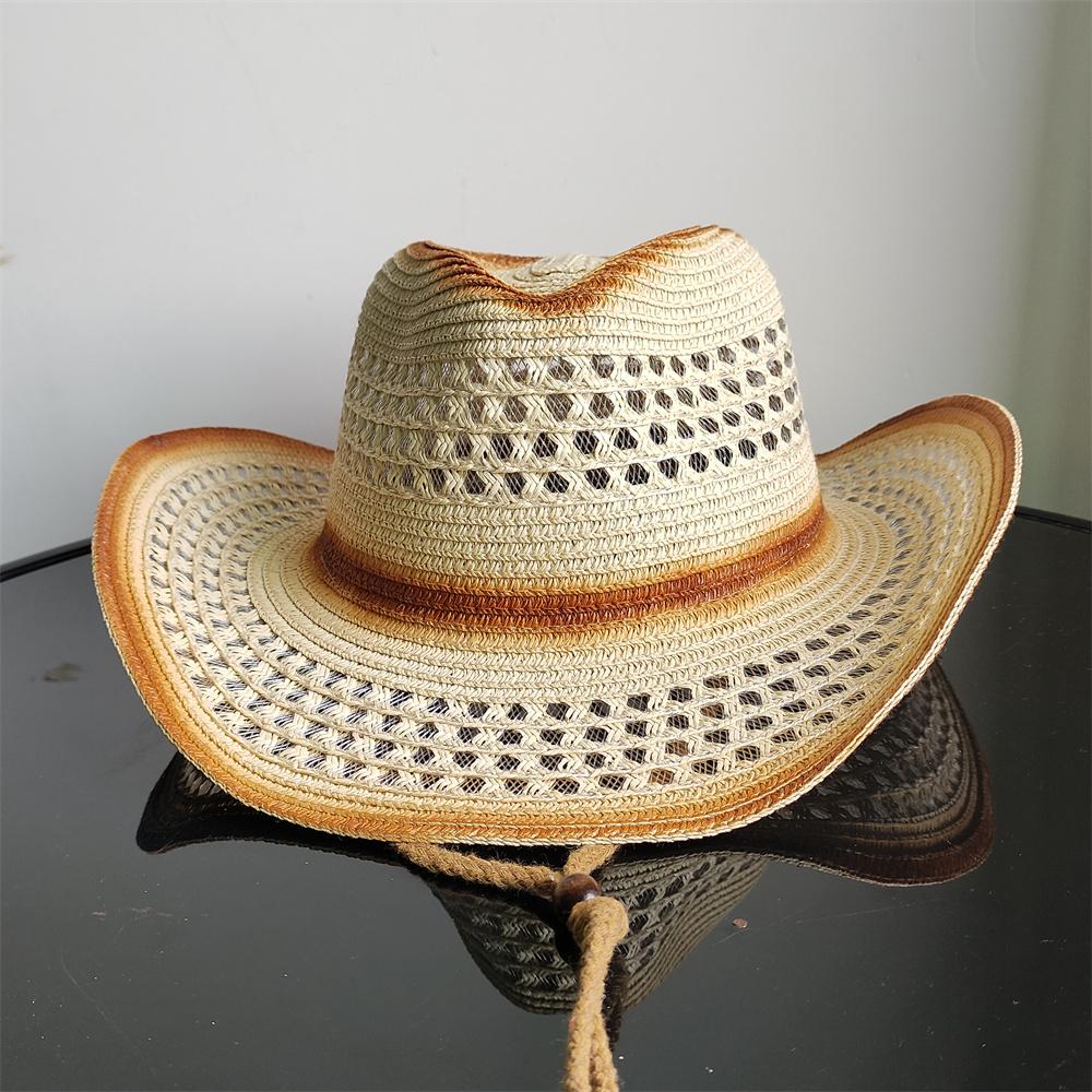 Holllow Cowboy Straw Hat Women Men Summer Handmade Vintage Hollow Western Brim Sun Protection Fisherman Mountaineering Bohemian