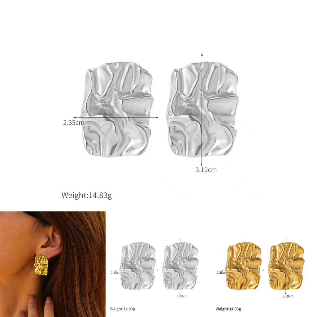 18k Gold Titanium Steel Geometric Irregular Textured Earrings For Stylish Commuters