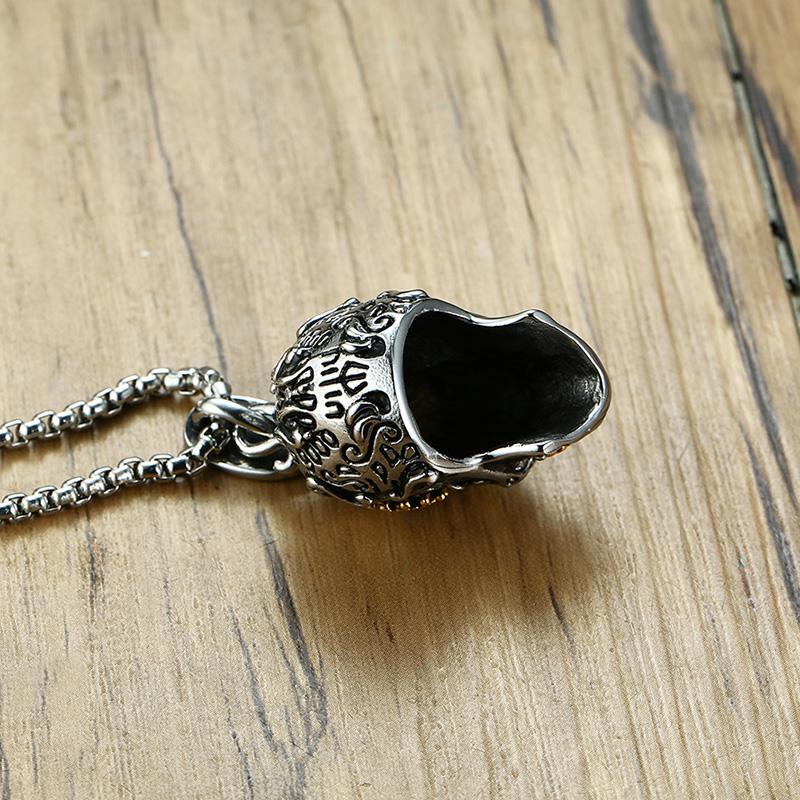 Collana Ciondolo Teschio Occhi Verdi Uomo Cool Gotico Acciaio Inossidabile Uomo Intaglio Fine Dettaglio Alta Qualità Teschio Biker Gioielli
