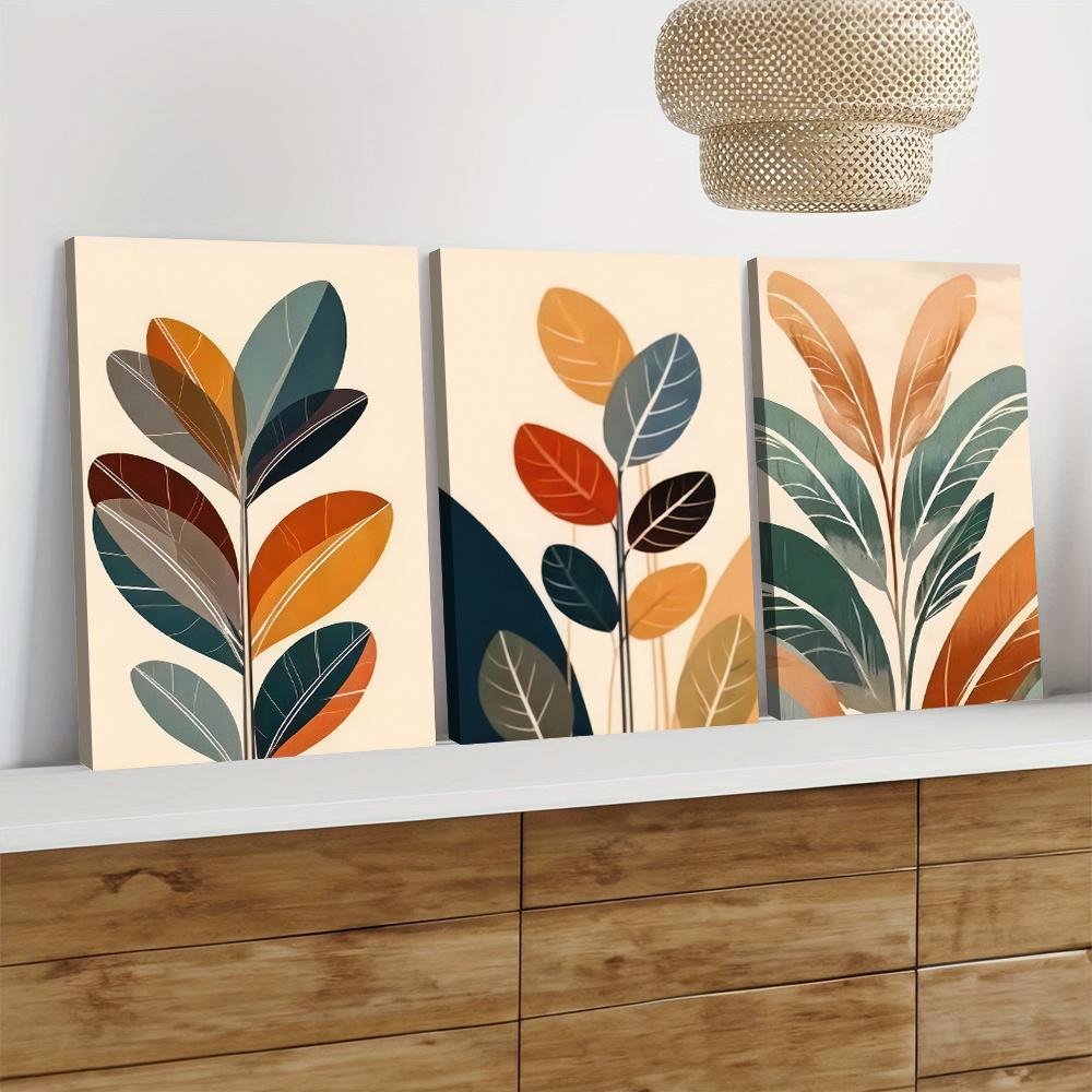 3-piece Modern Minimalist Plant Leaf Decoration Painting Nordic Style Living Room Entrance Background Wall Frameless Canvas Hang