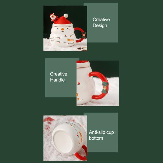 Weihnachts-Keramiktasse mit Deckel und Löffel 480ml Großes Fassungsvermögen Kaffee-Tee-Tasse