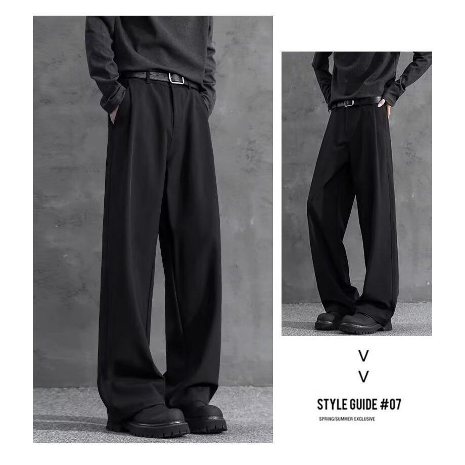 Trousers Black Straight Casual Pants Wide Leg Pants Boys Fashion Loose Drape Premium Long Pants Cleanfit