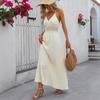 Ethnic Vacation Style Solid Color Lace Backless Spaghetti Strap Midi Dress