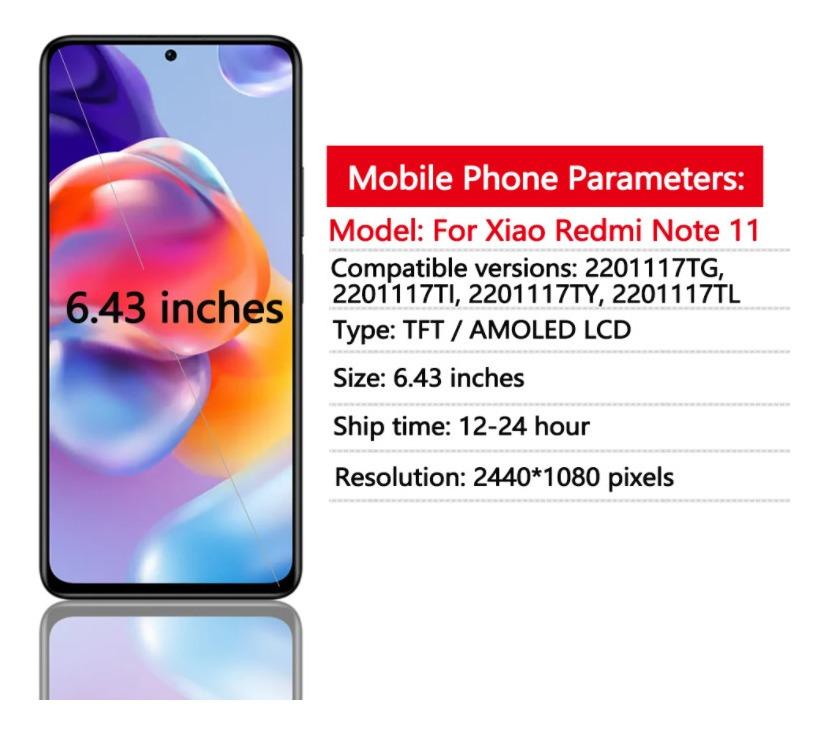 TFT For Redmi Note 11 LCD Display with Frame Touch Screen Glass Panel Assembly