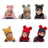 Children Hat Plush Balls Decor Thickened Knitting Hat 3-in-1 Design Hat Scarf Face Guard Headgear Elastic Fit Windproof Hat