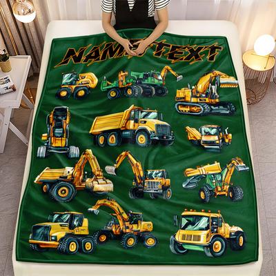 Personalized Cartoon Excavator Design Blanket - Lightweight Flannel Throw Suitable for Sofa, Camping, Living Room, Office, Chair, And Bed - Soft And C