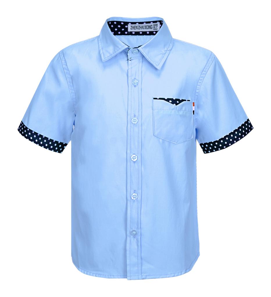 Kids Boys Casual Top Short Sleeve Turndown Collar Button Front Polka Dot Print Stylish T Shirt