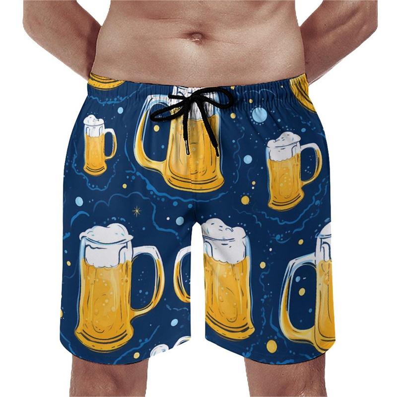 Beer Pattern Beach Shorts For Men Hawaiian Summer Holiday Casual Shorts Street 3d Printed Beer Festival Surfing Board Shorts