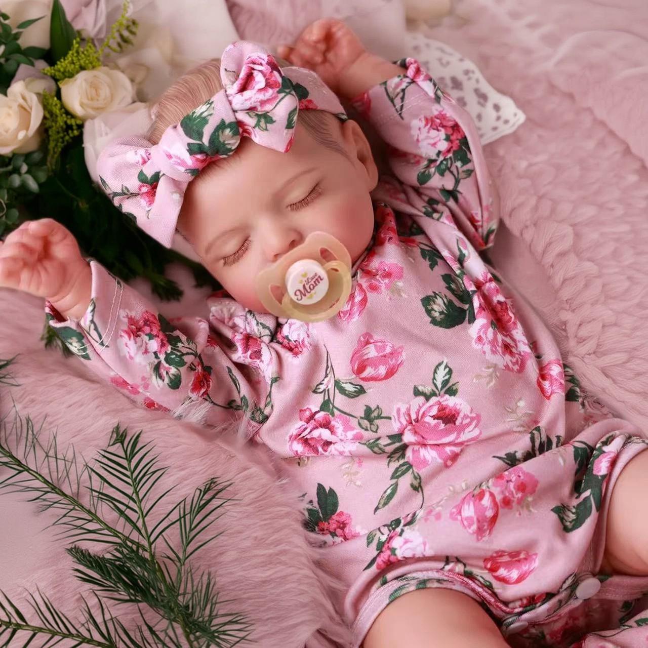 18-inch Rosalie Pink Printed Bodysuit Reborn Doll Simulation Toy 48cm Full Silicone