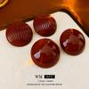 Silver Needle Retro Red Round Stud Earrings - Elegant, Versatile, and Fashionable Light Luxury Jewelry
