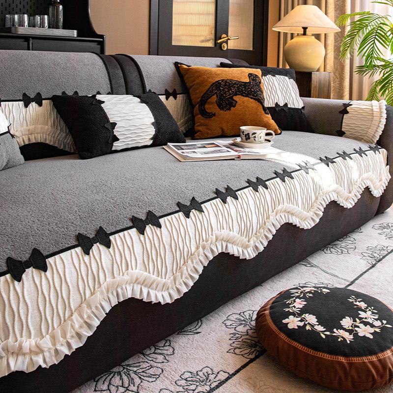 

Французская наволочка на подушку дивана с оборками, новая 2025, всесезонная универсальная, высококачественная, нескользящая, чехол для подушки сиденья, ткань, полотенце 70*210cm