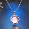 Intertwined Double Heart Shape Pink Crystal & Cat's Eye Heart Pendant