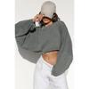 Women's Loose Cropped Solid Color Sweatshirt Casual Long Sleeve Pullover Top Streetwear Blouse