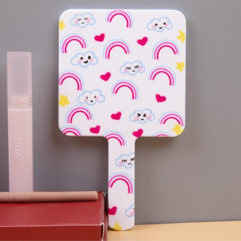 Square Handheld Mirror Carrying Handheld Cosmetic Mirror Student Bathroom Handle Makeup Mirror Portable
