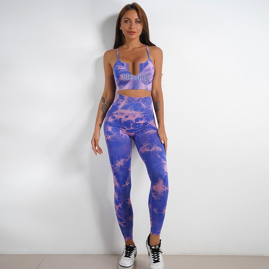Conjunto de Yoga Tie-Dye de Cintura Alta: Pantalonesseamless de Melocotón para Levantar Glúteos y Chaleco Deportivo Jacquard
