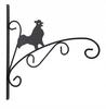 Flowerpot Holder, Decorative Triple Hanger with a Rooster, Steel, Black