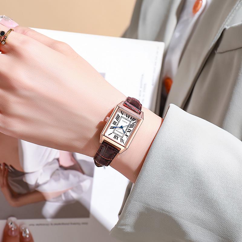 Vintage Damen Quadratische Lederarmbanduhr - Nischen-Design Mode für Studenten und Partys