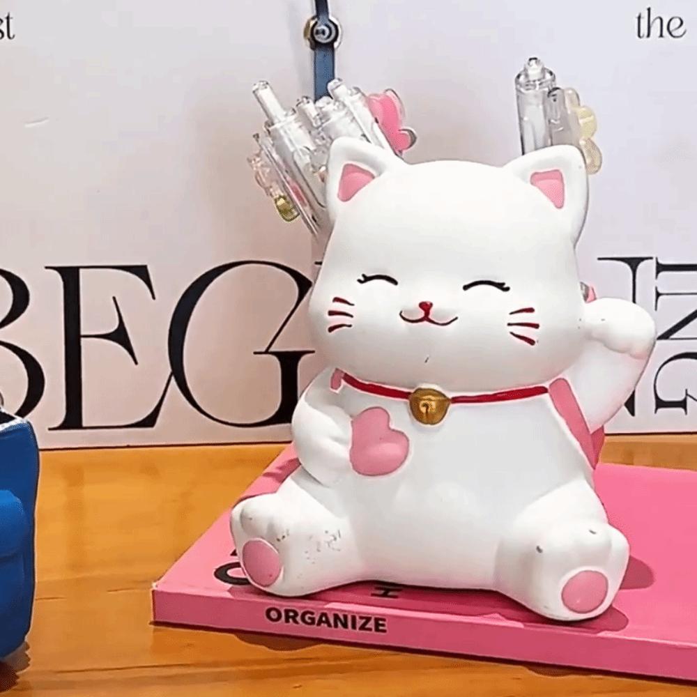 Cartoon Lucky Cat Stationery Organizer Creative Desktop Storage Ornaments  Student