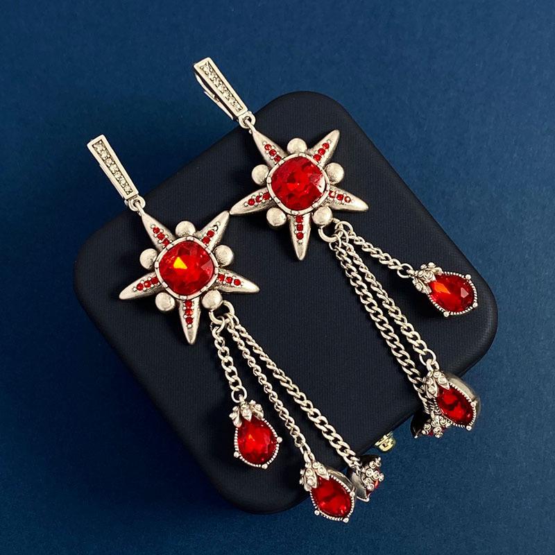 

Средневековые серьги женские нишевые рубиновые пентаграмма звезда длинные тонкие серьги в стиле суда