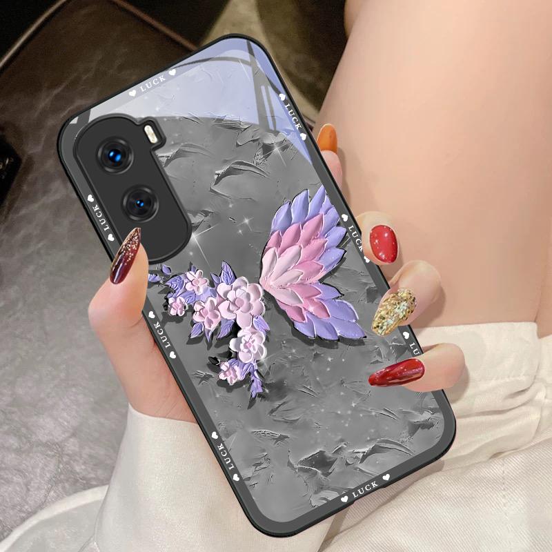 Flower Shaped Butterfly For Honor 200 90 8X 9X Pro Lite P50 P40 Nova 10 11i P60 Magic4 6 Mate 20 50 Tempered Glass Phone Case