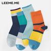 Men's Socks for Autumn And Winter, Casual Cotton Socks, Breathable Mid-Calf Socks, 4 Pairs Pack, Large Color Stripes