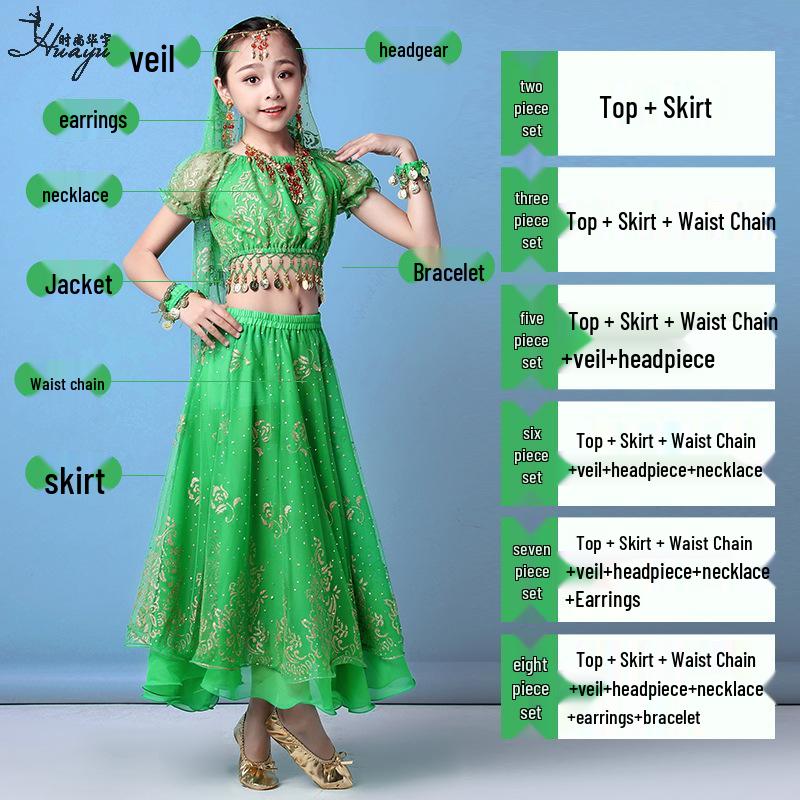 Huayu Dance Dziecięcy Kostium do Indyjskiego Tańca Brzucha Zestaw