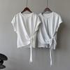 Women French Style Loose Lace Up Short Sleeve Solid Summer T Shirt