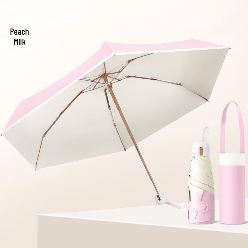 Ultra-Light Five-Fold Compact Chrome Handle Colorblock Umbrella for Rain or Shine