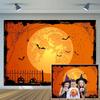 7x5ft Happy Halloween Orange Backdrop Halloween Eve BackdropHalloween Party Lantern Moon Bat Spider Web Graveyard Fence
