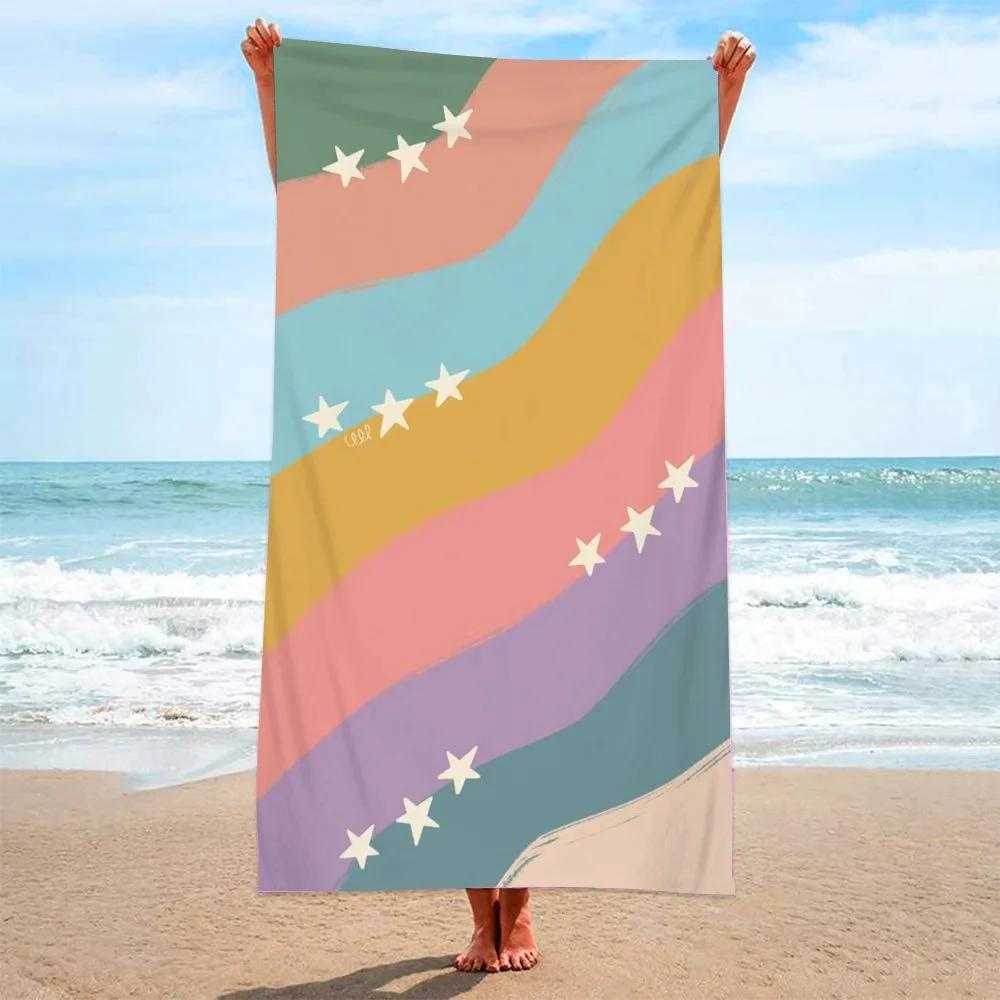Rainbow Striped Beach Towel Lightweight Microfiber Pool Towels Quick Dry Soft Summer Beach Towel Swimming Towel For Adults Kids