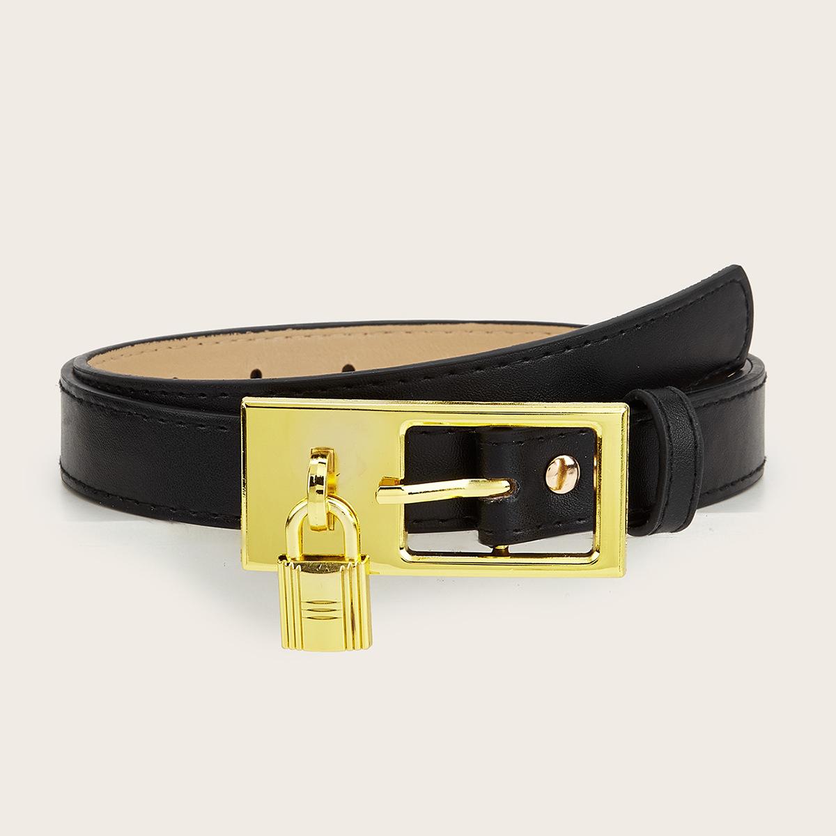 

Versatile And Belt Slimming With Metal Buckle Belt Paired With Jeans Dress And чорний