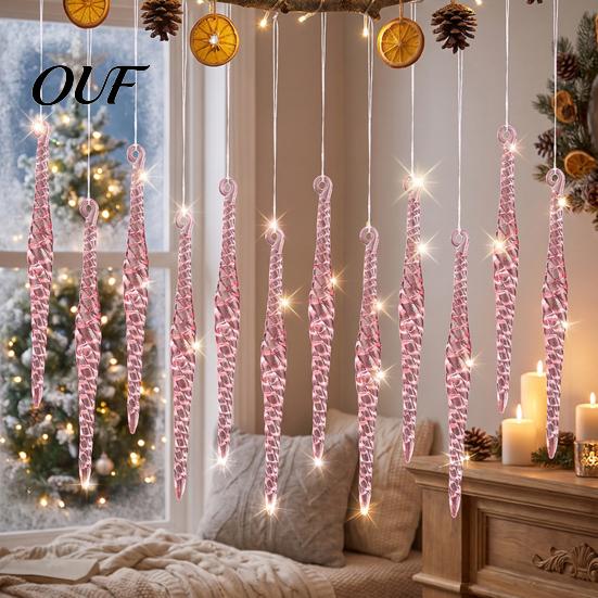 Seasonal Home Holiday Accents 12Pcs Spiral Icicle Ornaments, Christmas Twisted Hanging Decor, Transparent Winter Wonderland Party Supplies Pendants