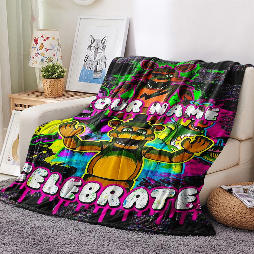 1PC Fnaf Celebration Custom Name Patterned Flannel Blanket Suitable For All Seasons For Home Decor Warmth And Comfort Gifts Holiday Present