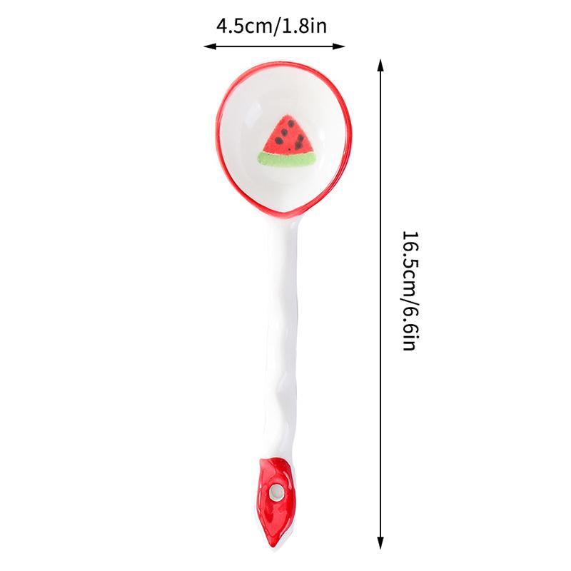 Kawaii Ovoce Jahoda Keramická Polévková Lžíce Roztomilá Zmrzlina Ručně Malovaná Kávová Dezertní Lžíce s Dlouhou Rukojetí Kuchyňské Doplňky