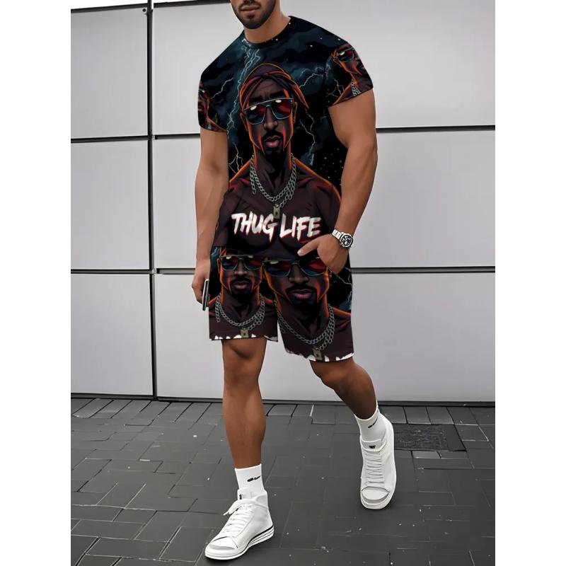 Fashion Men's Casual Suit T-shirt Shorts Two-piece Set Summer Simplicity