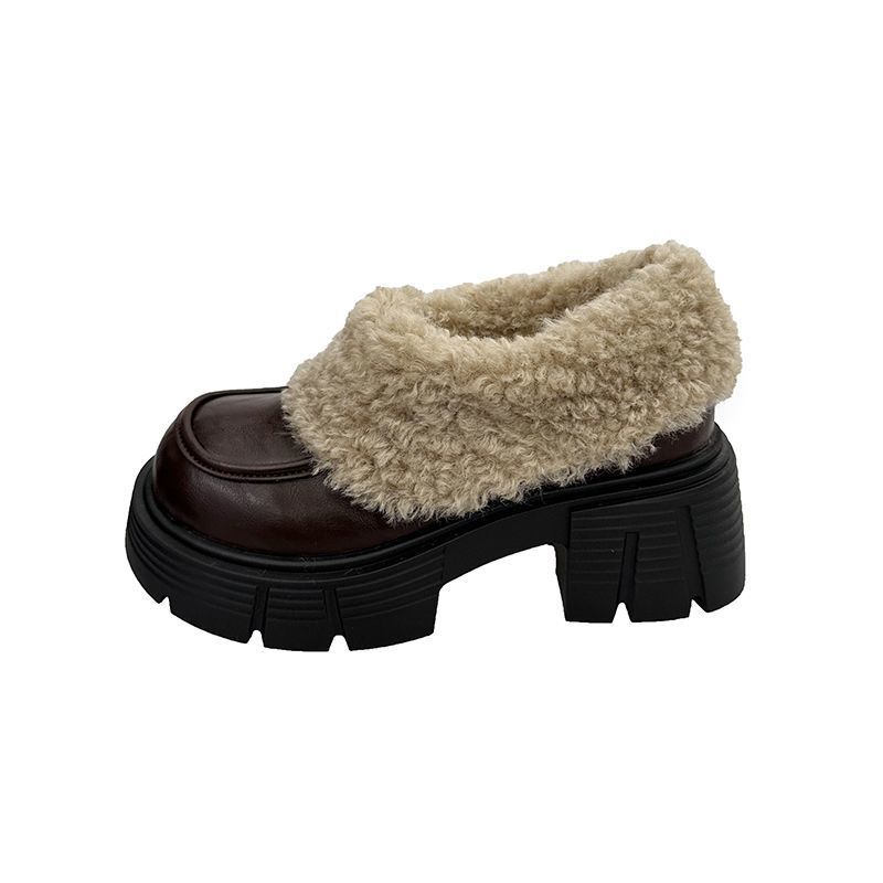 

Women s Britisah style large size soft elastic winter warm cold padded snow boots non-slip wear outdoor leisure sports cotton boots fur shoes 40 коричневий