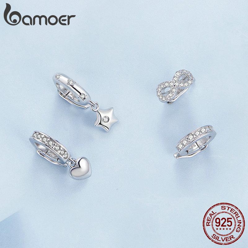 Bamoer 925 Silver Infinite Love Buckle Spacer Bead Heart-Shaped Silicone Clasp for Bracelet DIY Jewelry Gift Making