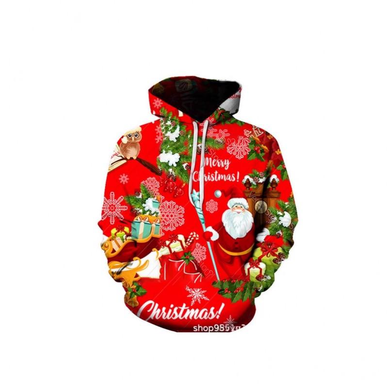 Mens Womens Christmas Santa 3D Digital Print Hooded Sweatshirt Loose Fit Winter Casual Top