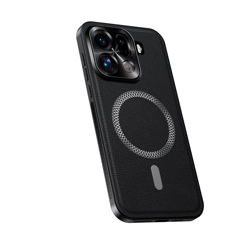Applicable To OPPO FindX9Pro Metal Lens Magnetic Mobile Phone Case Leather Pattern FindX8Ultra Protective Case
