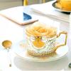 Seturi Cești și Farfurioare de Cafea din Porțelan Fin, 270ml Cești de Ceai Frumos Glazurate cu Bordură Aurie cu Mâner, Cești de Cafea Ceramice cu Linguriță Aurie