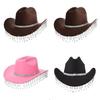 Pink Felt Cowboy Hat With Rhinestone Tassel Decoration For Allseason Sun Protection